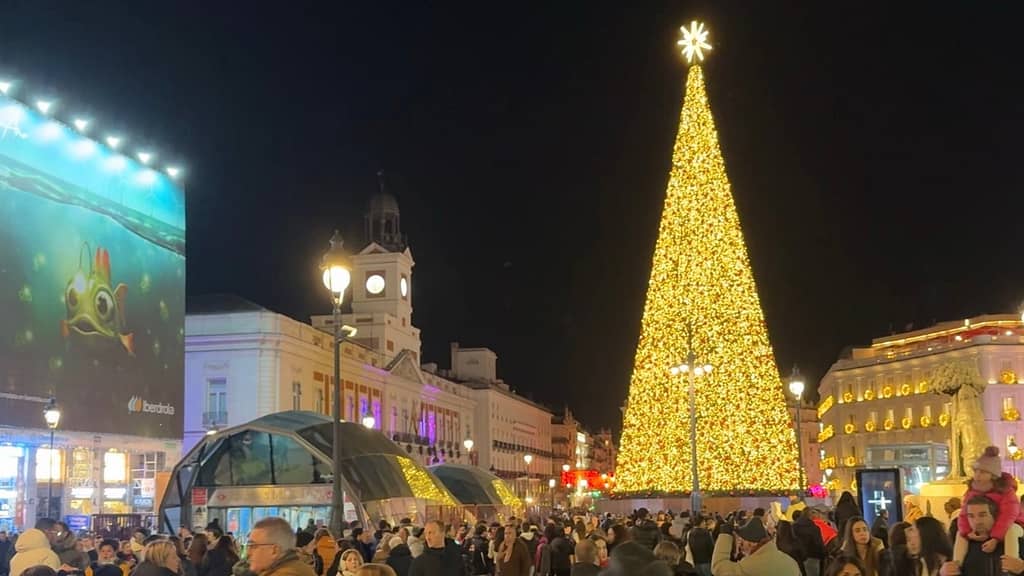 During celebrations of Christmas in Madrid, Puerta del Sol, the city's main square, is a focal point of many activities 