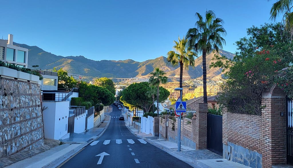 A scenic street overlooking the mountains is among the reasons Benalmadena is called the best place to live