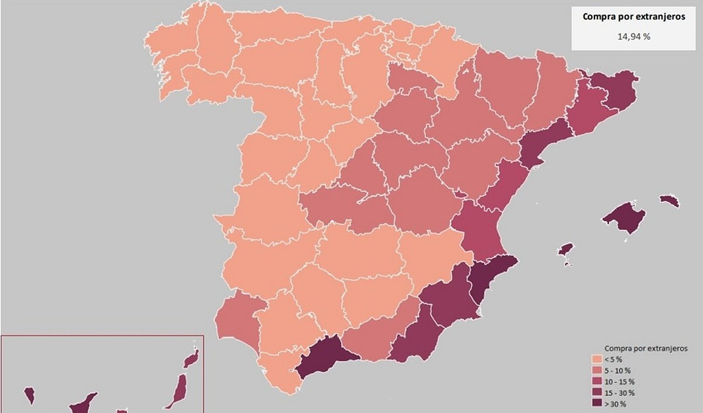 A graph showing top locations where foreigners buy property in Spain