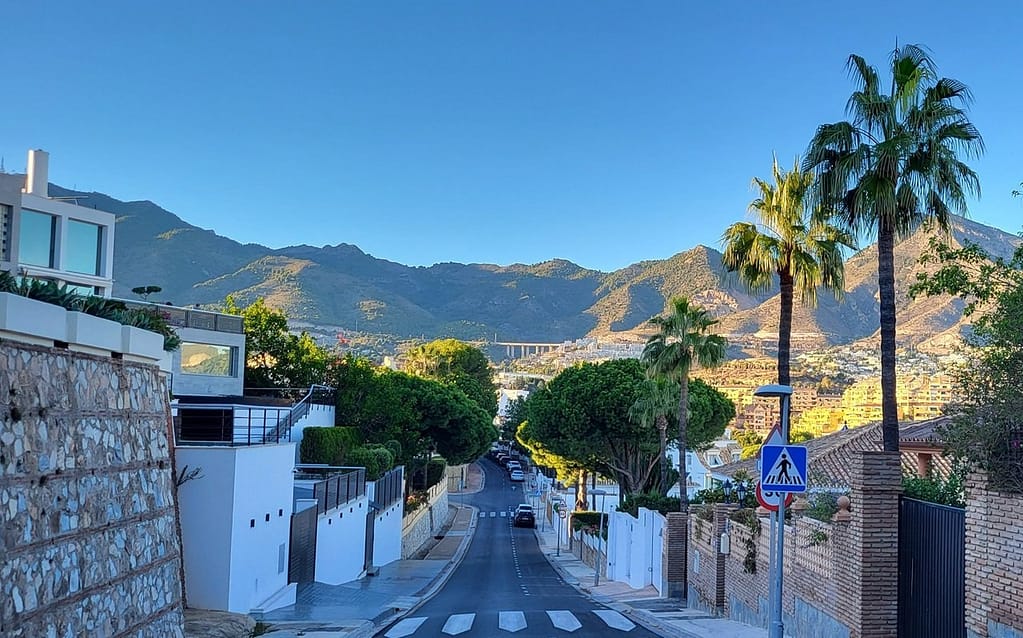 A quiet street and sunlit mountains: Benalmadena’s scenic beauty helps rank it among the best places to live in Spain