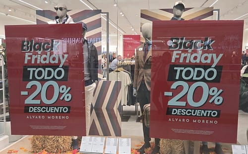 Black Friday Spain style: A shop window displays big discounts for holiday shopping