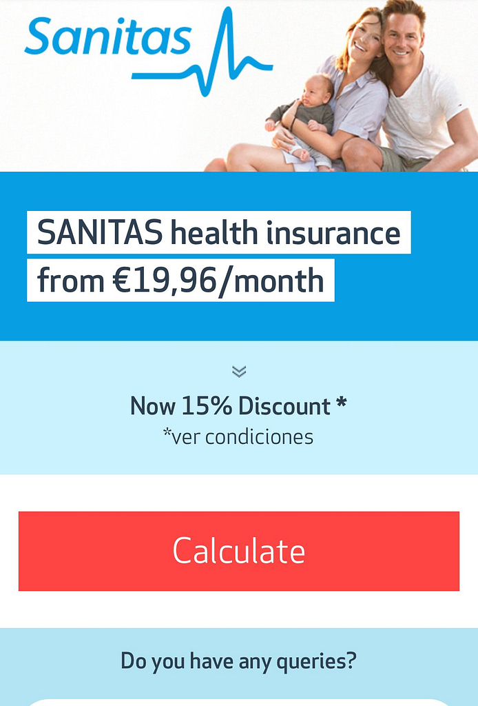 An ad by Spain's Sanitas health insurance offering low monthly premium